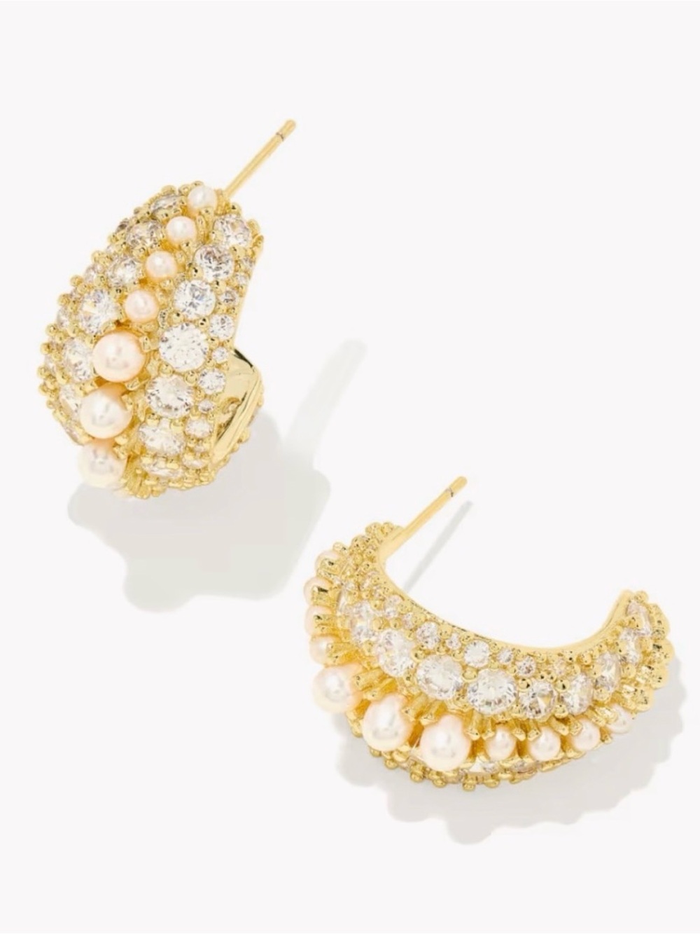 Kendra Scott Krista Gold Hoop Earrings in White Mix pearl and Crystal